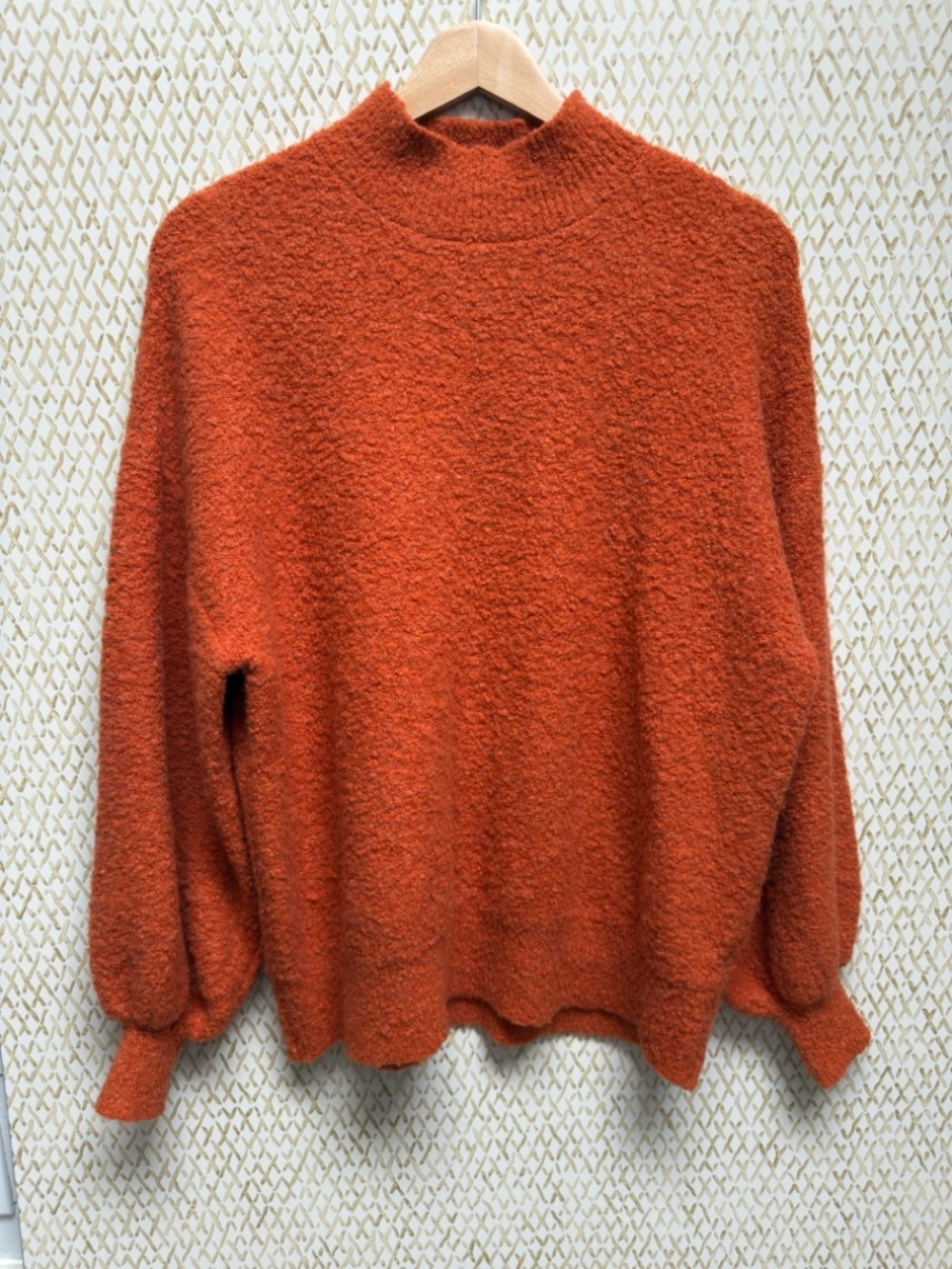Rhythm Bouclé Mock Neck Sweater Burnt Orange Rust Balloon Sleeve Cozy S-:LKJF:LD
